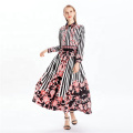 New Design Women Stripe O Neck Long Sleeve Maxi Dresses